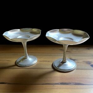 Vintage Pewter Octagon Rim Candle Holders Compote Dish Set of 2